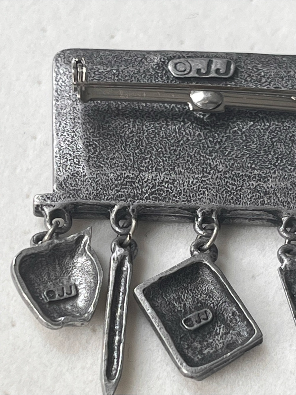 Vintage JJ Pewter Math Teacher Blackboard Brooch - Dangle Charms - Picture 5 of 7